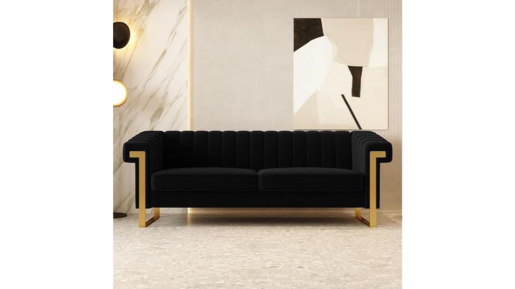 black velvet gold legged sofa