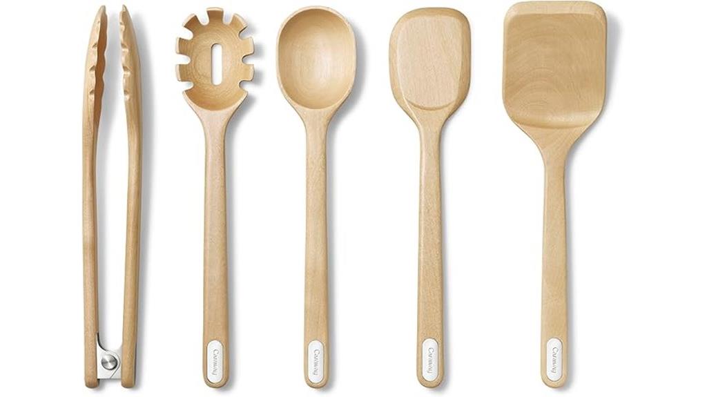 five piece wooden utensil set