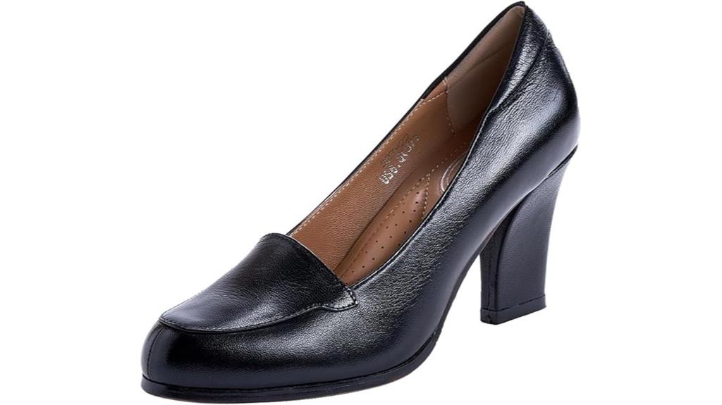 leather chunky heel pumps